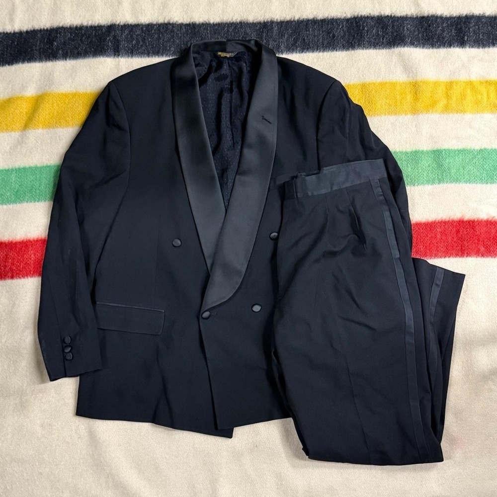 Vintage Christian Dior Double Breasted Shawl Tuxedo Suit Set 48 38x32 Black